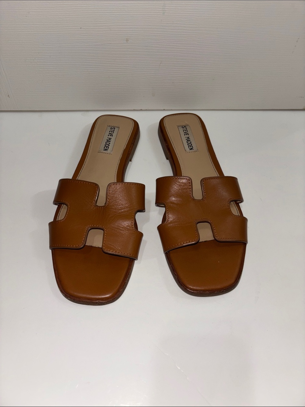 Steve Madden Tan Brown Leather Slide Mules